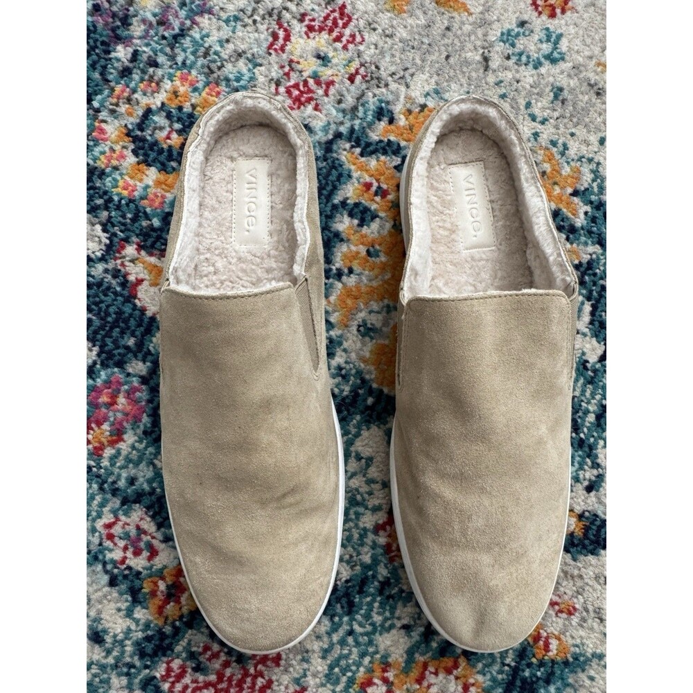 Vince Verrell Backless Shearling Lined‎ Sneakers Taupe Suede Leather Size 9.5M